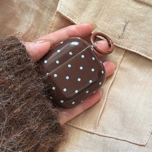 Brown Blue Polka Dot Airpod Case