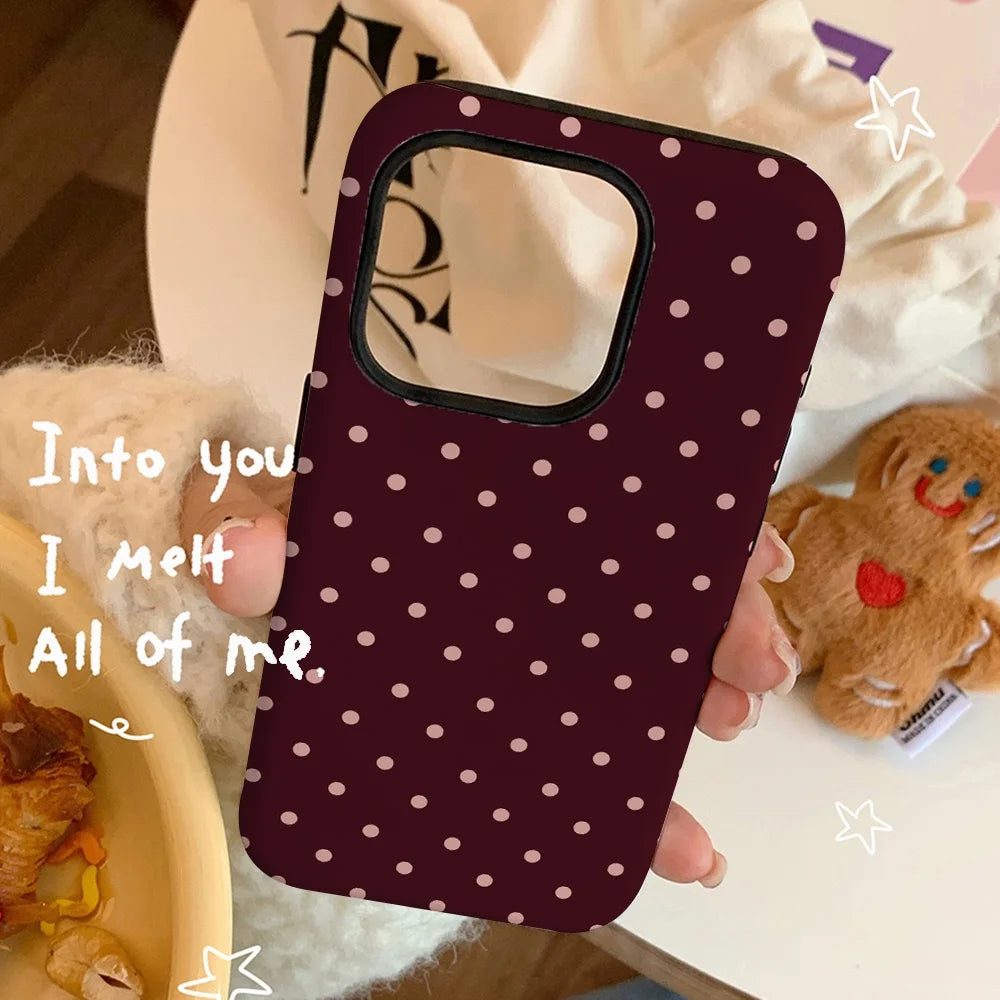 Ins Brown Red Polka Dots Phone Case