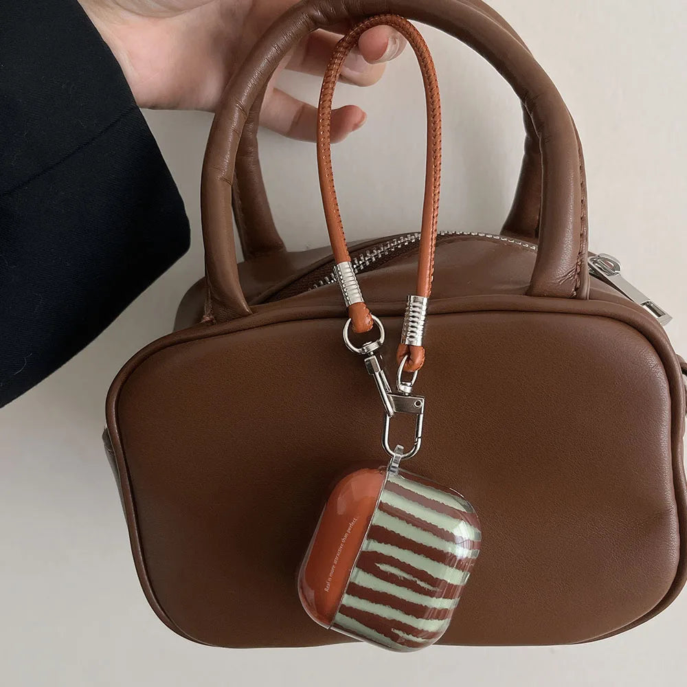 Retro Brown Green Striped AirPods Case