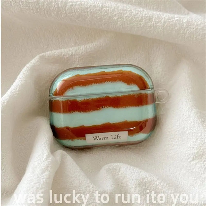 Retro Fashion Red-Brown Fuzzy Stripe Airpod Case