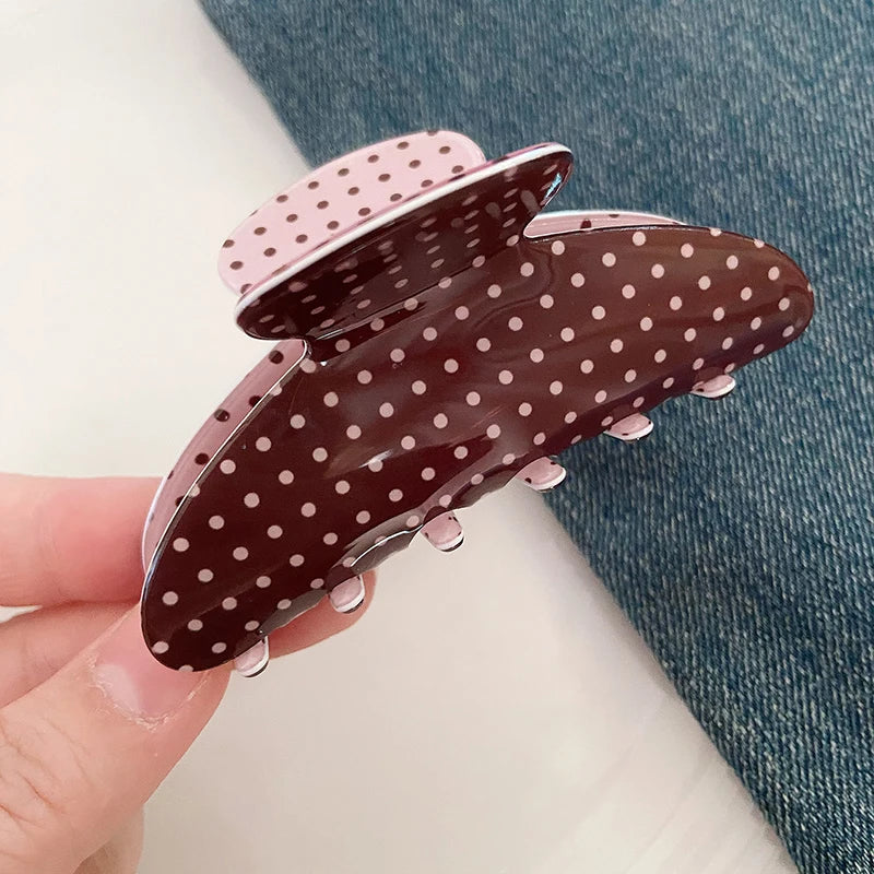 Vintage Hair Claw Clip Polka Dots Print