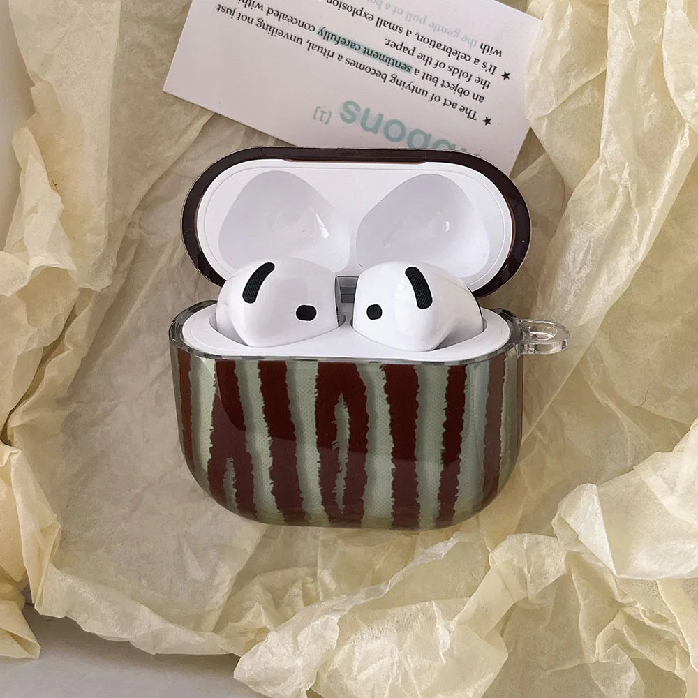 Retro Brown Green Striped AirPods Case