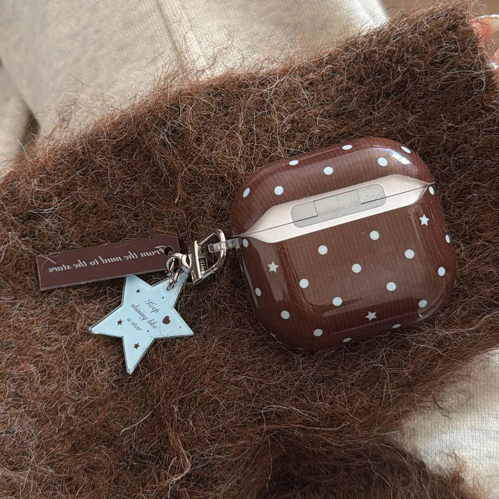 Brown Blue Polka Dot Airpod Case