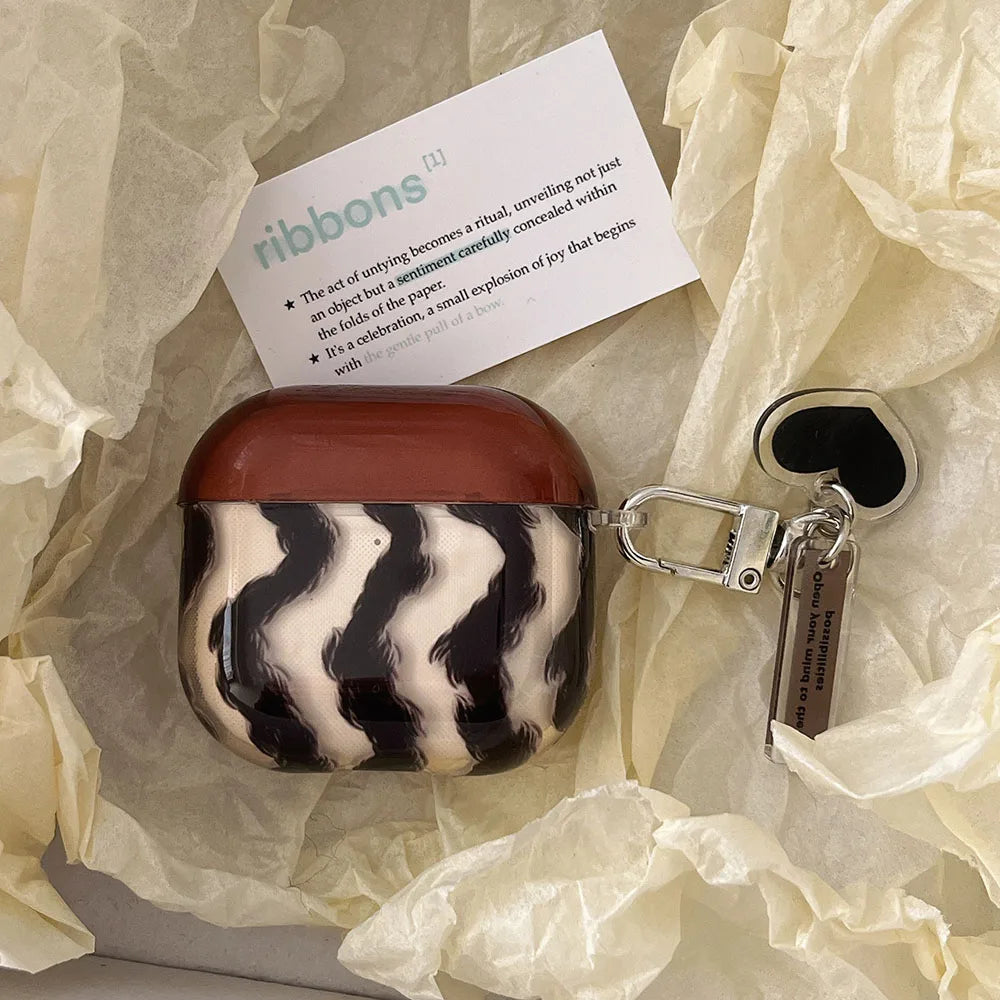 Simple Coffee Color Striped Airpods Case