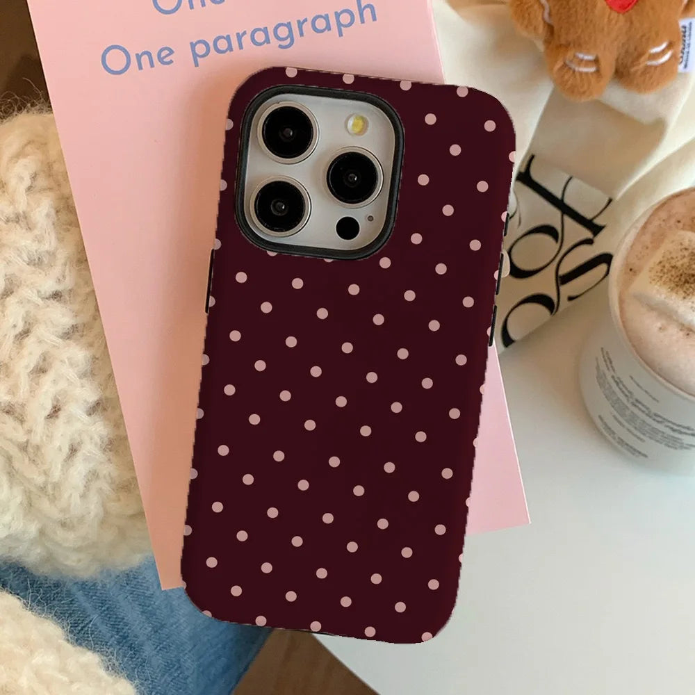 Ins Brown Red Polka Dots Phone Case