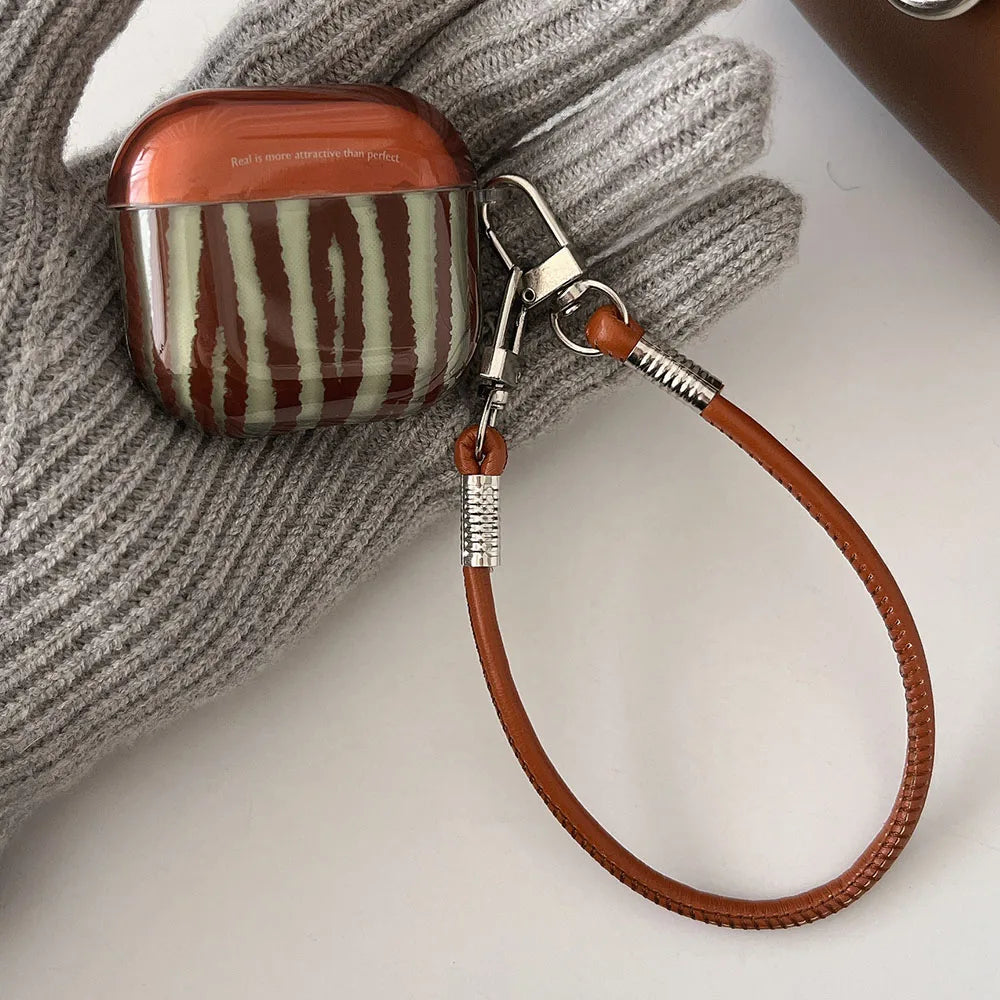Retro Brown Green Striped AirPods Case
